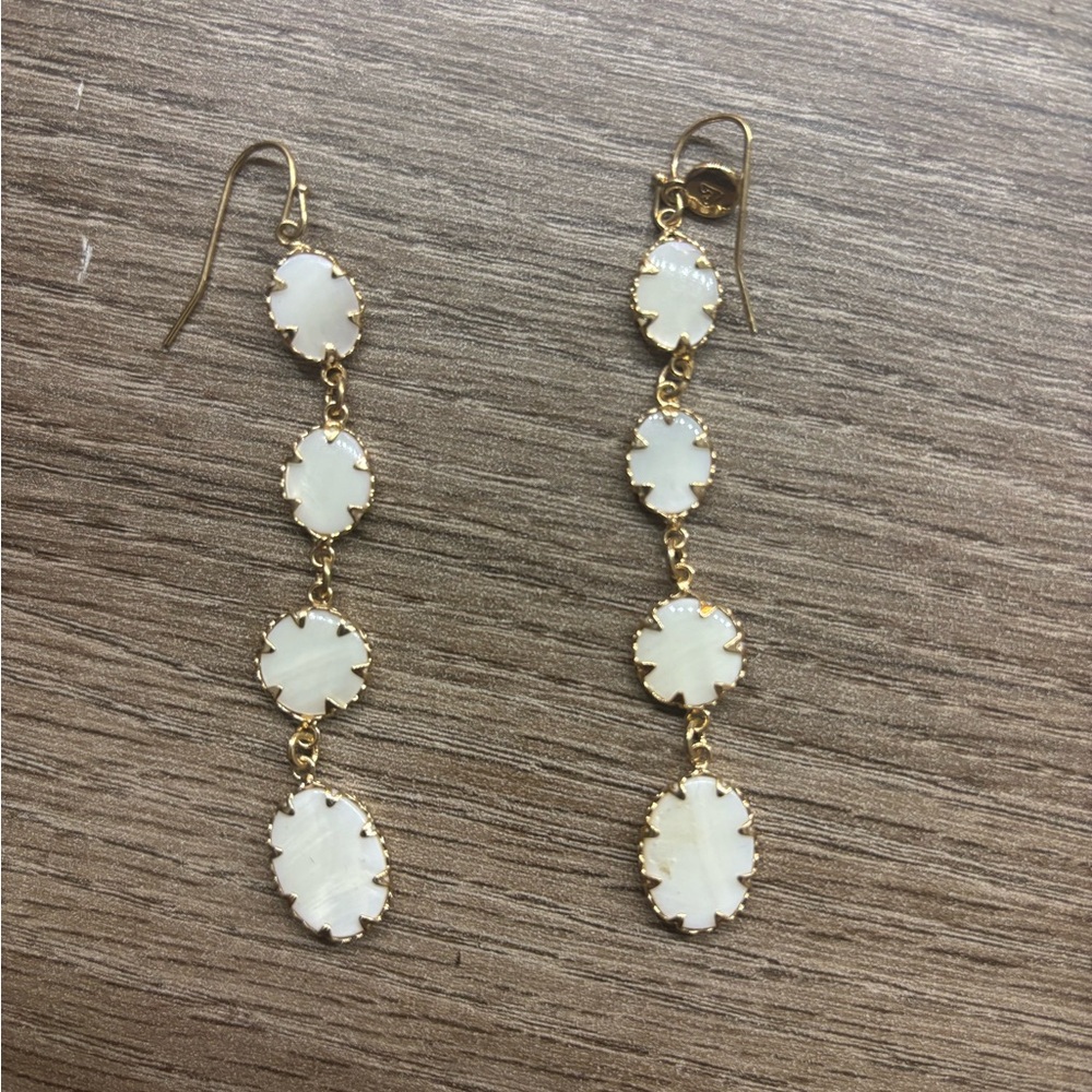 Gold and White Dangle Earrings